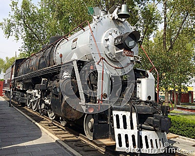NdeM 3034 Steam Locomotive (Baldwin 73019 1946) at National Railway Museum in Puebla, Mexico Editorial Stock Photo