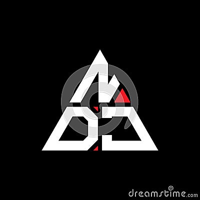 NDJ triangle letter logo design with triangle shape. NDJ triangle logo design monogram. NDJ triangle vector logo template with red Vector Illustration