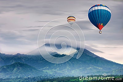 Ndonesia with hot air travel balloon Stock Photo