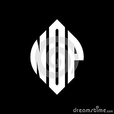 NDP circle letter logo design with circle and ellipse shape. NDP ellipse letters with typographic style. The three initials form a Vector Illustration