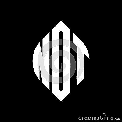 NDT circle letter logo design with circle and ellipse shape. NDT ellipse letters with typographic style. The three initials form a Vector Illustration