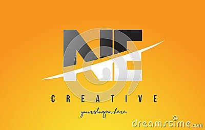 NE N E Letter Modern Logo Design with Yellow Background and Swoosh. Vector Illustration