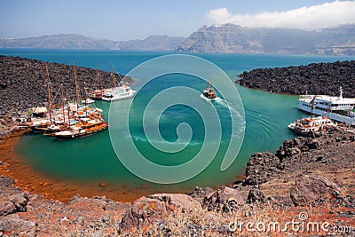 Nea Kameni volcanic island, Santorini Stock Photo