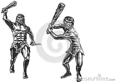 Neanderthal man & x28;Homo sapiens neanderthalensis& x29;. Bigfoot, Yeti. Watercolour illustration, format Cartoon Illustration