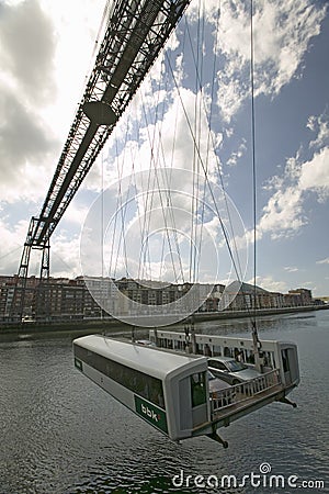 Near Bilbao, the Puente Colgante de Bizcaia, Biscay hanging or transporter bridge, connecting Portugalete on the left bank of the Editorial Stock Photo