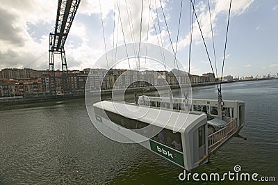 Near Bilbao, the Puente Colgante de Bizcaia, Biscay hanging or transporter bridge, connecting Portugalete on the left bank of the Editorial Stock Photo