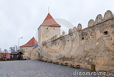 Fragment of the fortress wall of the Rupea Citadel built in the 14th century on the road between Sighisoara and Brasov in Romania Editorial Stock Photo