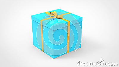 Neat blue gift box with pretty yellow bow - holiday present Stock Photo