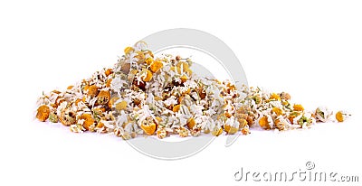 Neat heap of the chamomille flowers Stock Photo