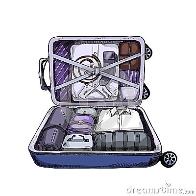 Neat opened business suitcase, ready to journey Vector Illustration