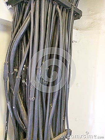 Neat organized tidy electric wire cables background concept Stock Photo