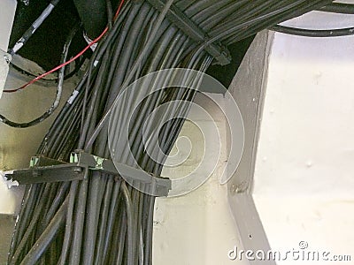 Neat organized tidy electric wire cables background concept Stock Photo