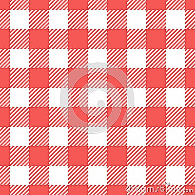 Neat vector tartan check, real textile texture pattern. Minimalist fabric background plaid seamless in red and white colors Vector Illustration