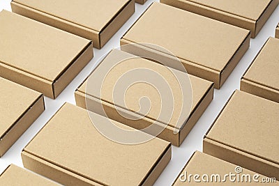 Neatly arrange the cardboard boxes on a white background Stock Photo