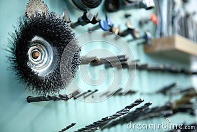 Neatly organised selection of woodworking tools Stock Photo