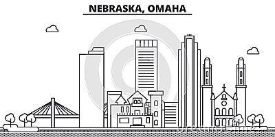 Nebraska, Omaha architecture line skyline illustration. Linear vector cityscape with famous landmarks, city sights Vector Illustration