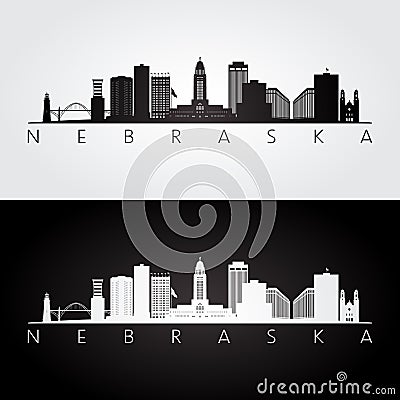 Nebraska state skyline and landmarks silhouette Vector Illustration