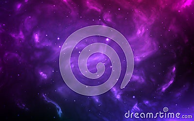 Nebula background. Color outer space with spirals. Starry cosmic wallpaper. Magic cosmos with bright stars. Realistic Vector Illustration