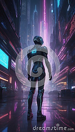 Nebula Ballet: Cyberpunk Hacker's Dance Among Celestial Clouds. Generative AI Stock Photo