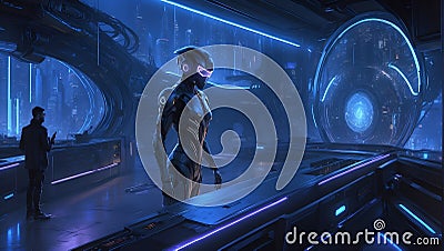 Nebula Ballet: Cyberpunk Hacker's Dance Among Celestial Clouds. Generative AI Stock Photo