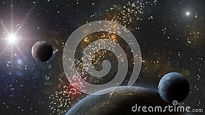 Nebulas, stars and planets. Sci-Fi and astro backround Cartoon Illustration