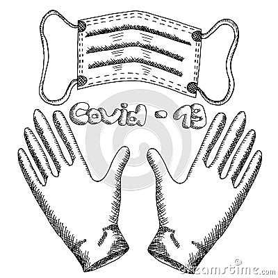 Necessary equipment for individual protection during covid-19 pandemic. Defence for dortor and medical nurses. Vector hand drawn Vector Illustration