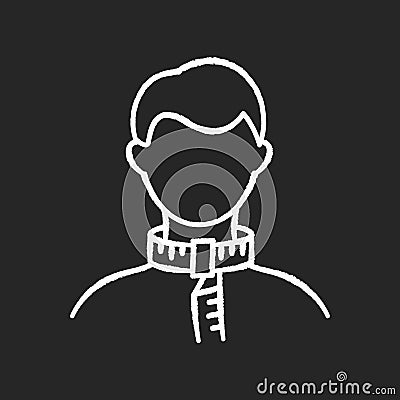 Neck circumference chalk white icon on black background. Human body measurements, tailoring parameters. Collar width Vector Illustration