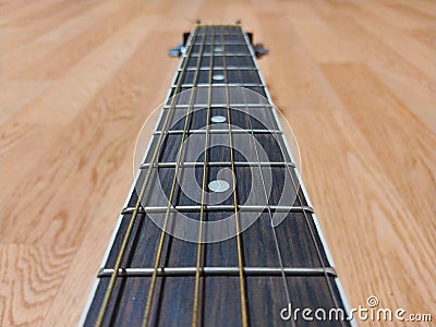 Neck Guitar acoustic strings Stock Photo