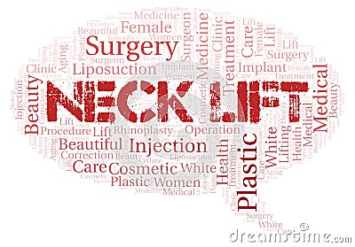 Neck Lift typography word cloud create with the text only. Type of plastic surgery Stock Photo