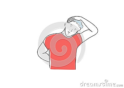 Upper trapezius muscle stretching of the Neck Stock Photo