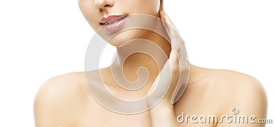 Neck Skin Care, Woman Face Makeup and Lips Beauty Treatment Stock Photo