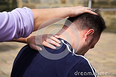 Neck stretch Stock Photo