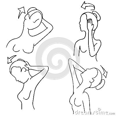 Neck Stretching Exercise Routines Woman Vector Illustration