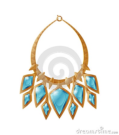 Necklace Accessory Decorated Blue Precious Stone Vector Illustration