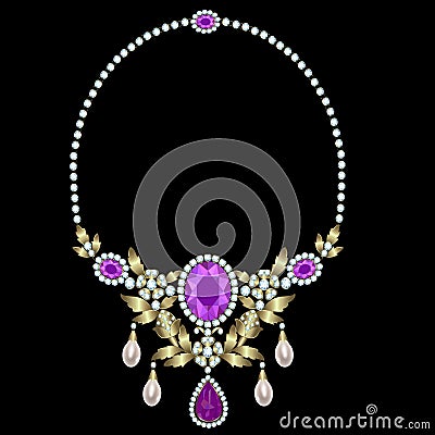 Necklace with amethyst Vector Illustration