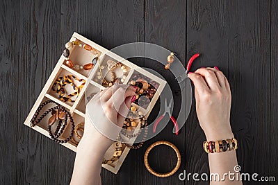 Necklace beads box for homemade jewellery Stock Photo