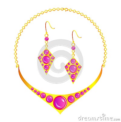 Necklace and earrings Vector Illustration