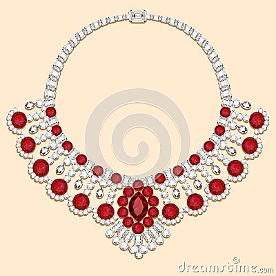 necklace female with red precious stones Vector Illustration