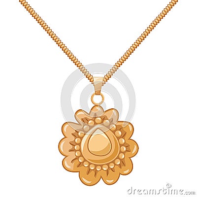 Necklace gold chain pendant. Vector Illustration