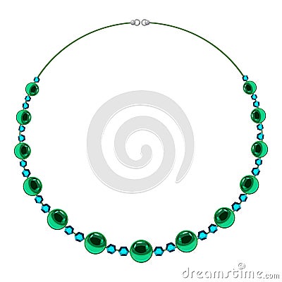 Necklace with green beads icon, cartoon style Vector Illustration