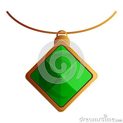 Necklace green pendant icon, cartoon style Vector Illustration
