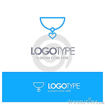 Necklace, Heart, Gift Blue Logo Line Style Vector Illustration