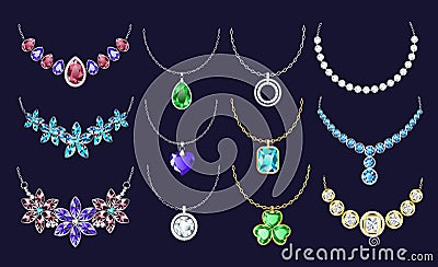 Necklace icon set, realistic style Vector Illustration