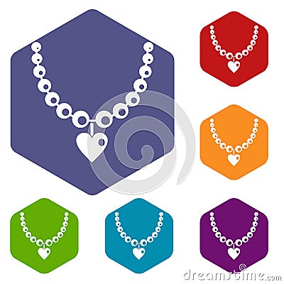Necklace icons set hexagon Vector Illustration