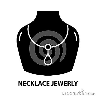 necklace jewerly icon, black vector sign with editable strokes, concept illustration Cartoon Illustration