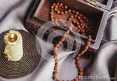 Necklace made of dried rowan berries folklore protection spell charm concept. Stock Photo