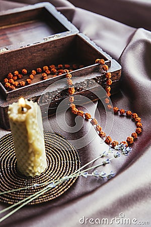 Necklace made of dried rowan berries folklore protection spell charm concept. Stock Photo