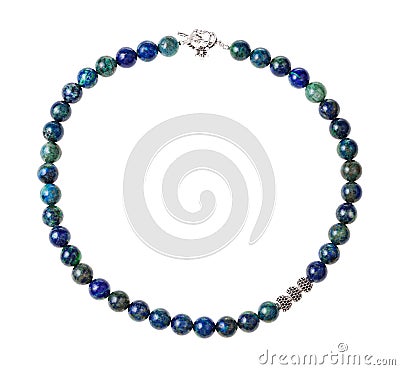 Necklace from polished azurite beads isolated Stock Photo