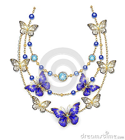 Necklace with sapphire butterflies Vector Illustration