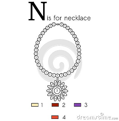 Necklace. Vector alphabet letter N, colouring page Cartoon Illustration